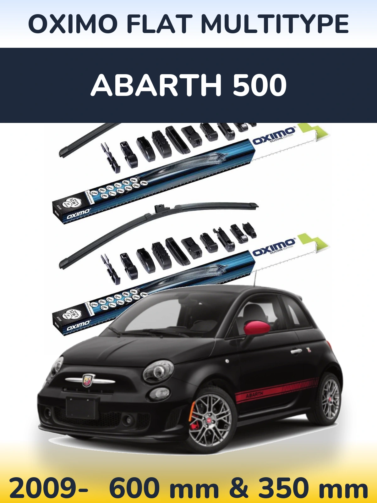 Комплект передних дворников Oximo Flat MultiТипe 600 & 350 мм для Abarth 500 2009-2026