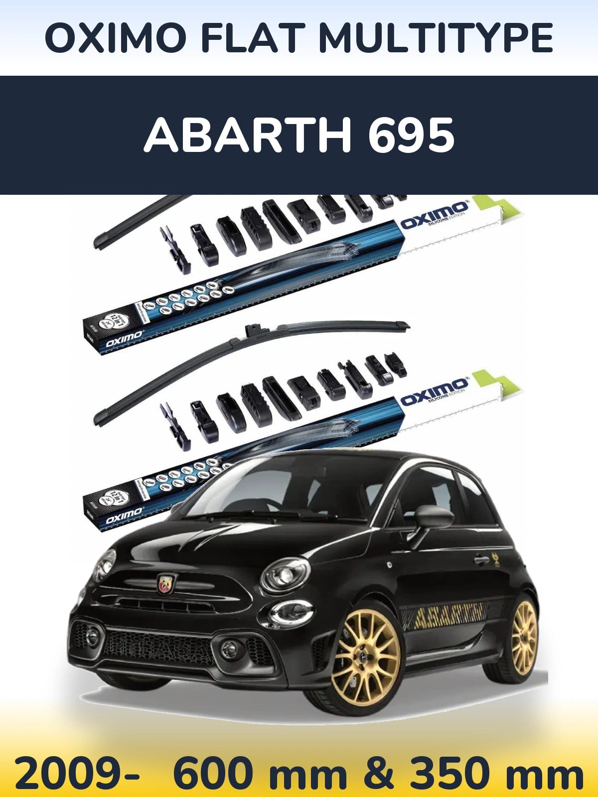 Front wiper blade set Oximo Flat MultiTypee 600 & 350 mm for Abarth 695 2009-2026