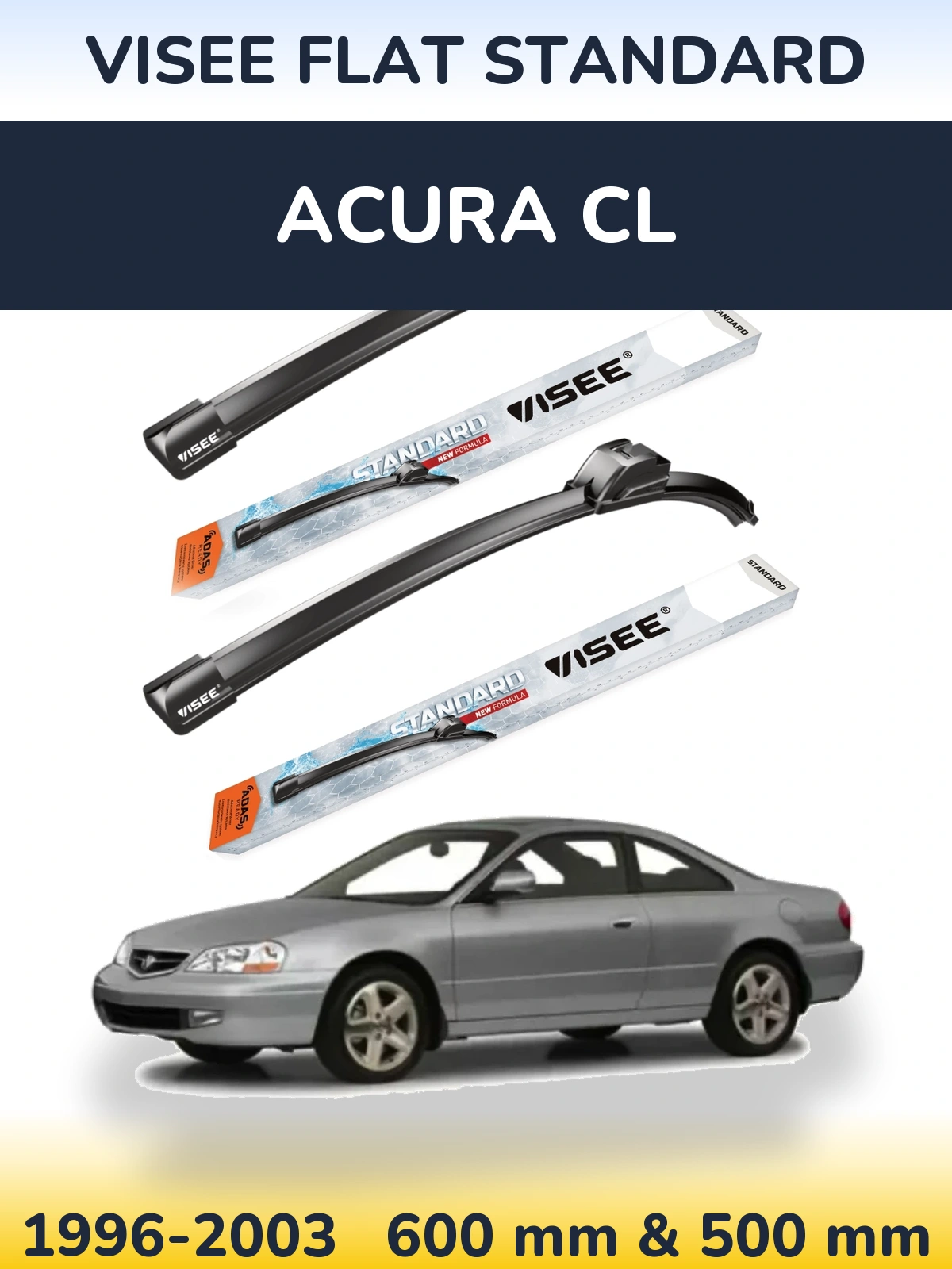 Комплект передних дворников VISEE FLAT STANDARD 600 & 500 мм для Acura CL 1996-2003