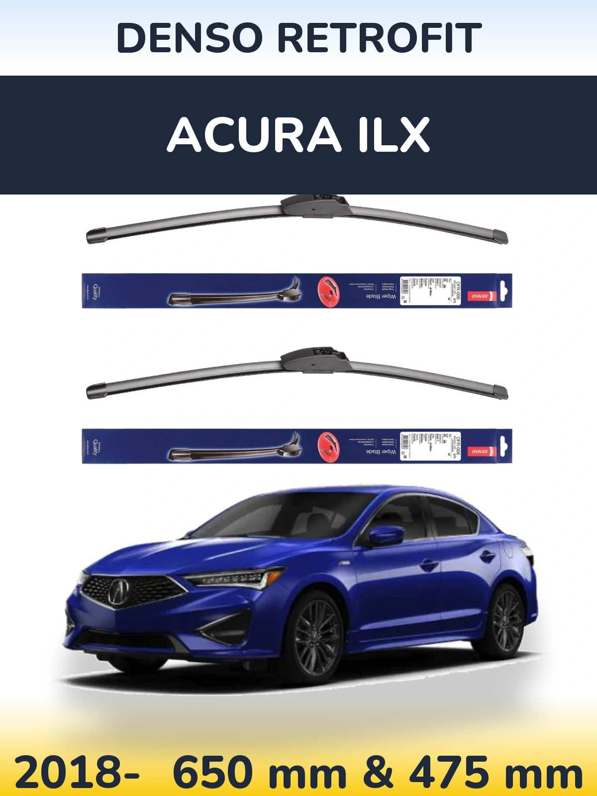 Комплект передних дворников Denso Retrofit 650 & 475 мм для Acura ILX 2018-2026
