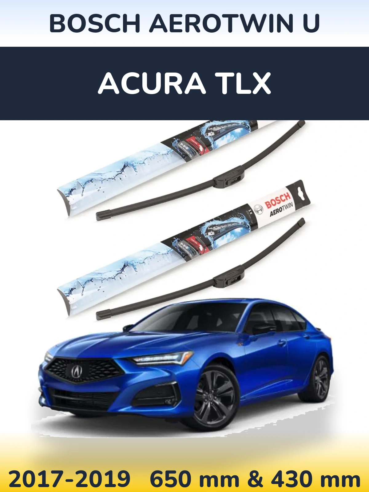 Комплект передних дворников BOSCH AeroTwin U 650 & 430 мм для Acura TLX 2017-2019
