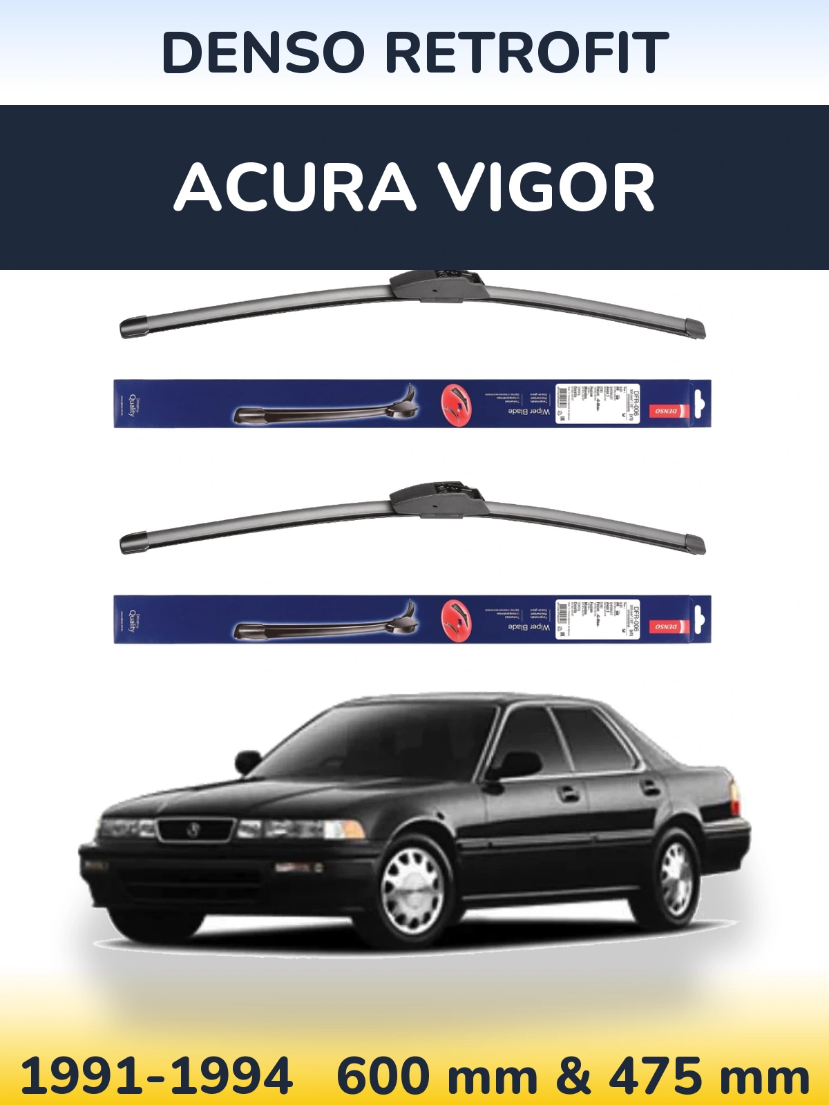 Front wiper blade set Denso Retrofit 600 & 475 mm for Acura Vigor 1991-1994