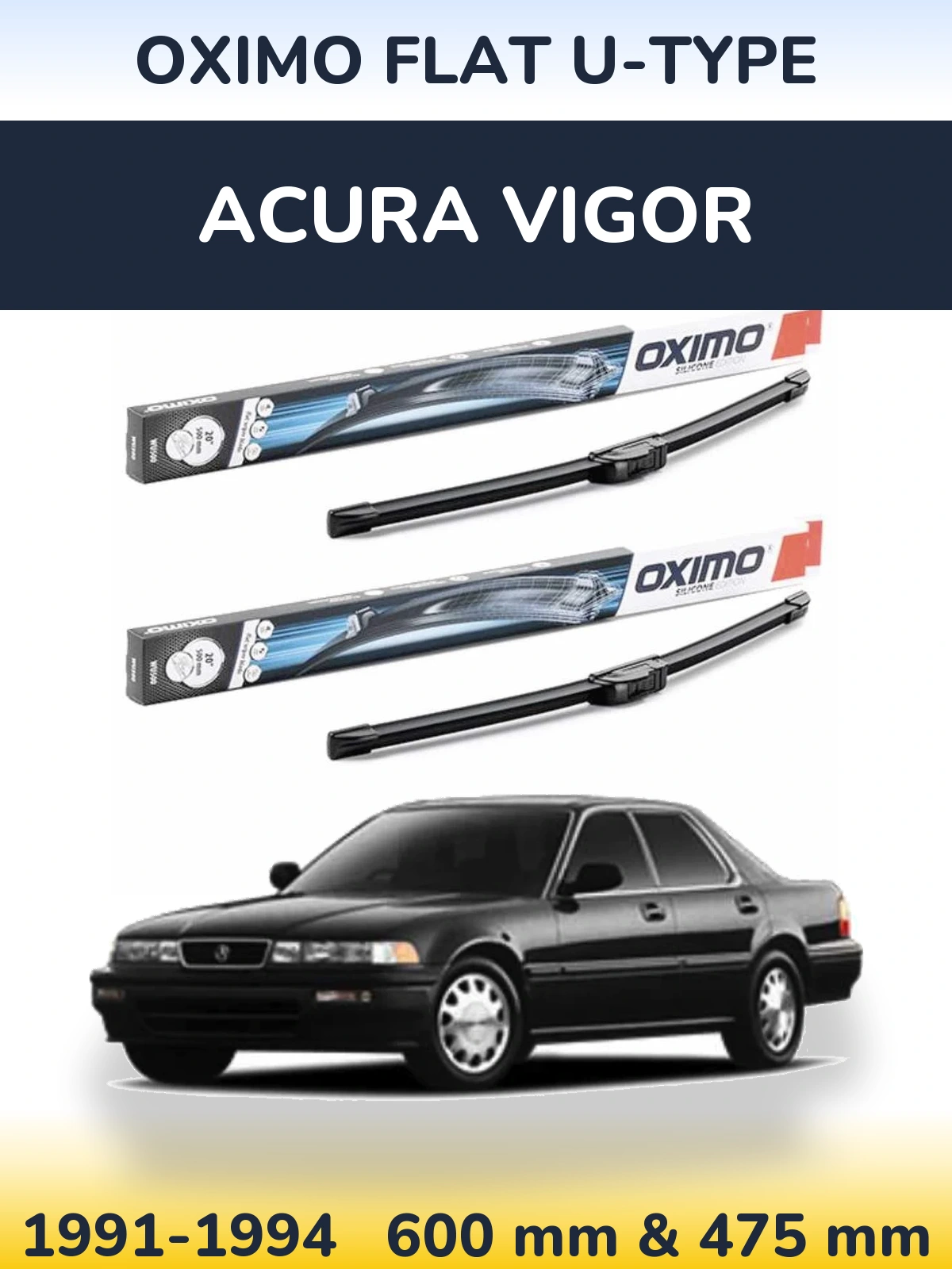 Комплект передних дворников Oximo Flat U-type 600 & 475 мм для Acura Vigor 1991-1994