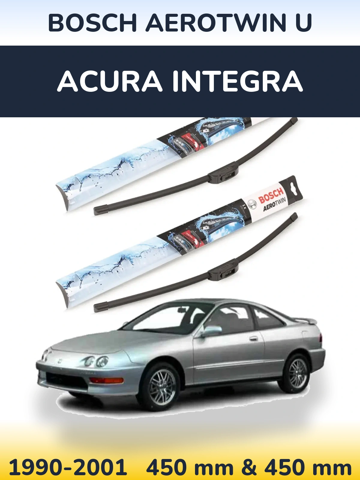Front wiper blade set BOSCH AeroTwin U 450 & 450 mm for Acura Integra 1990-2001