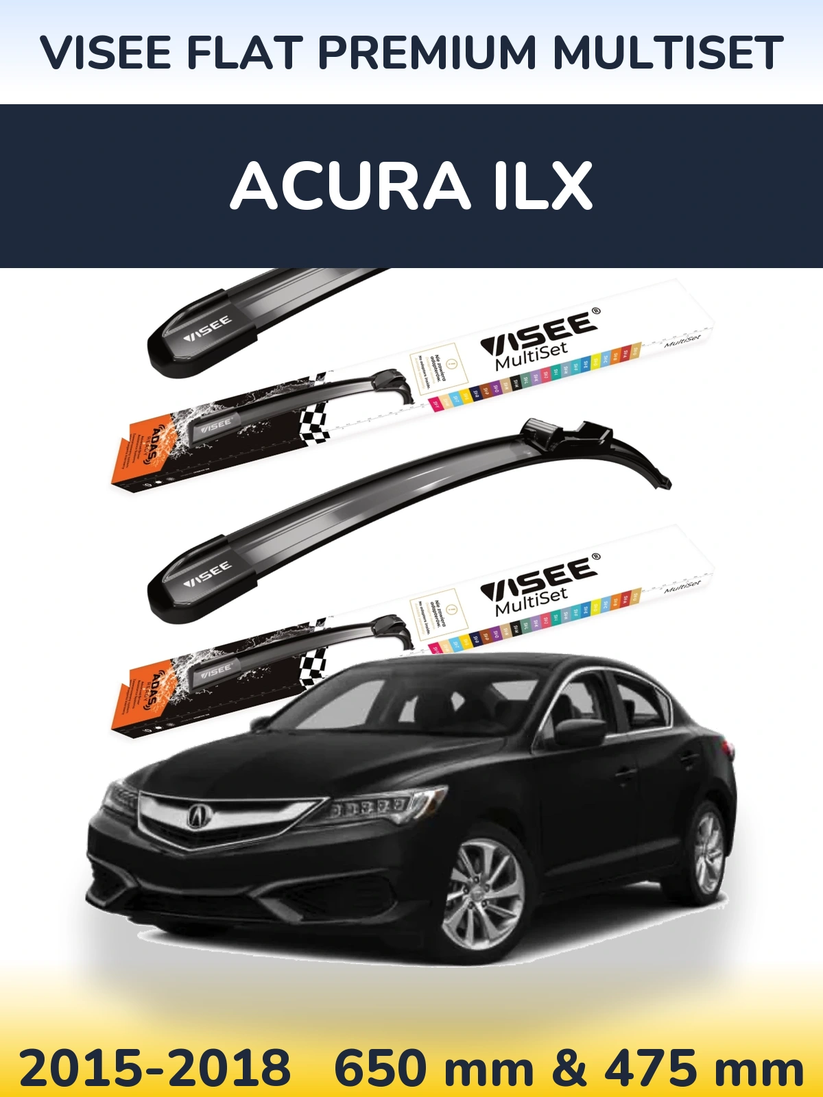 Комплект передних дворников VISEE FLAT PREMIUM MultiSet 650 & 475 мм для Acura ILX 2015-2018