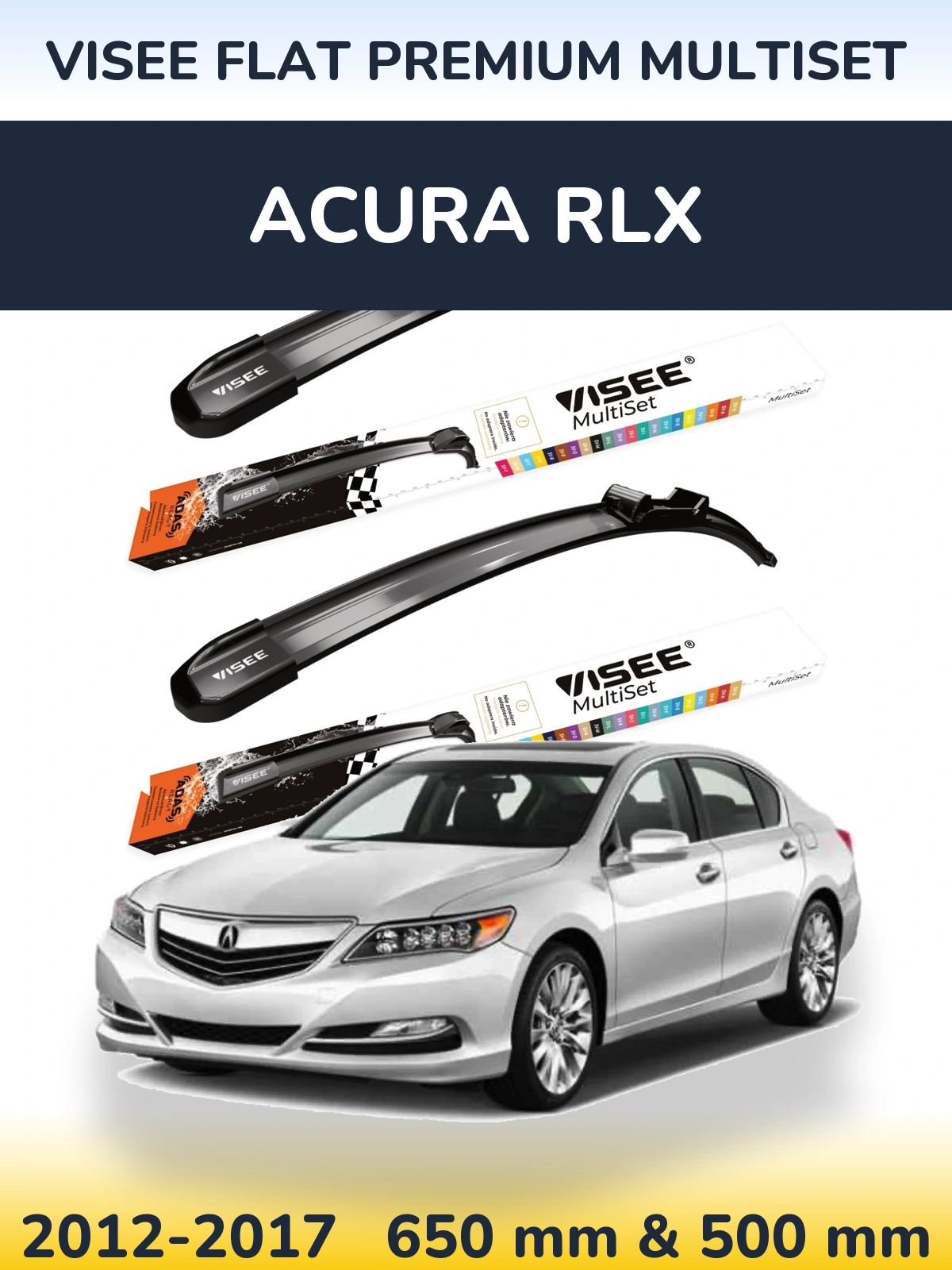 Комплект передних дворников VISEE FLAT PREMIUM MultiSet 650 & 500 мм для Acura RLX 2012-2017