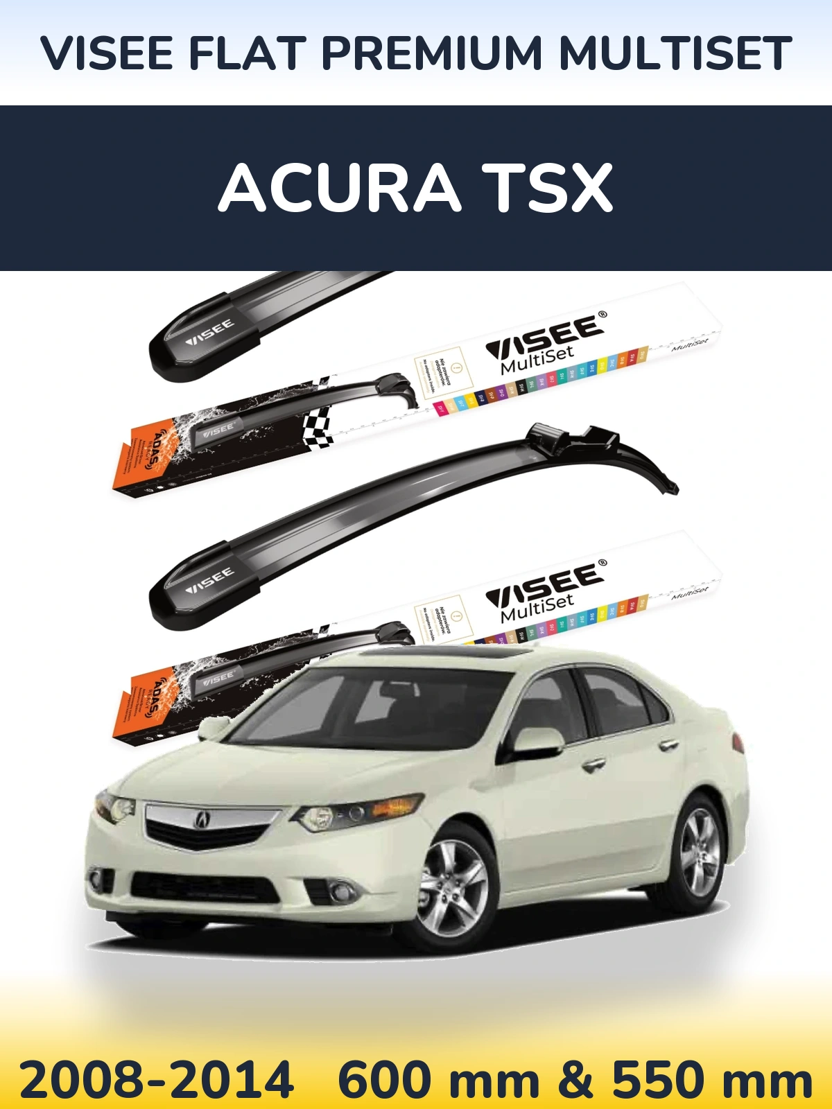 Комплект передних дворников VISEE FLAT PREMIUM MultiSet 600 & 550 мм для Acura TSX 2008-2014