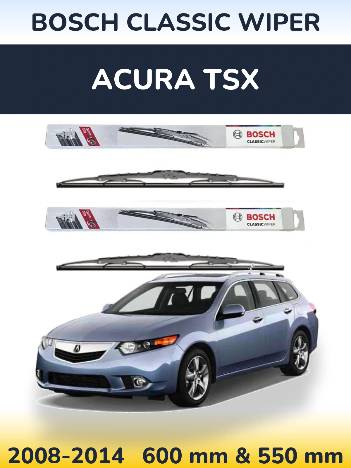 Комплект передних дворников BOSCH Classic Wiper 600 & 550 мм для Acura TSX 2008-2014