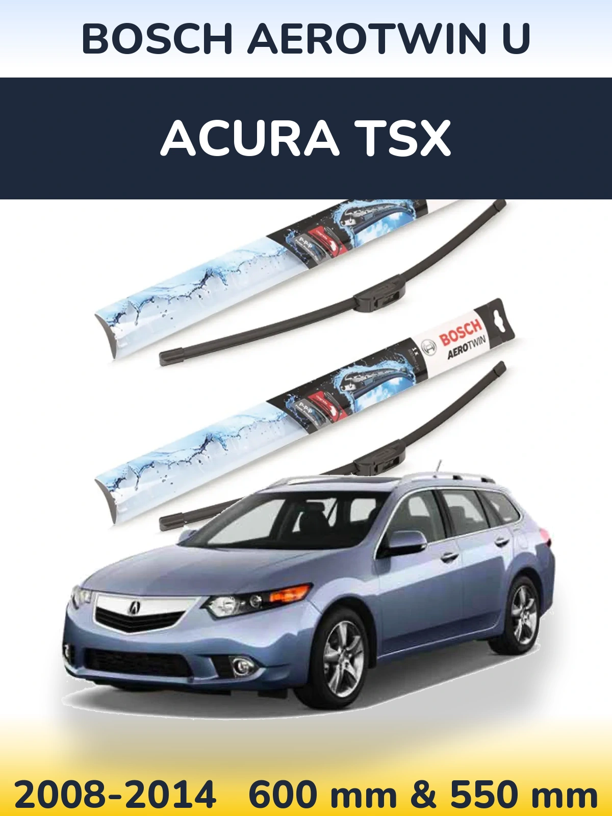 Комплект передних дворников BOSCH AeroTwin U 600 & 550 мм для Acura TSX 2008-2014