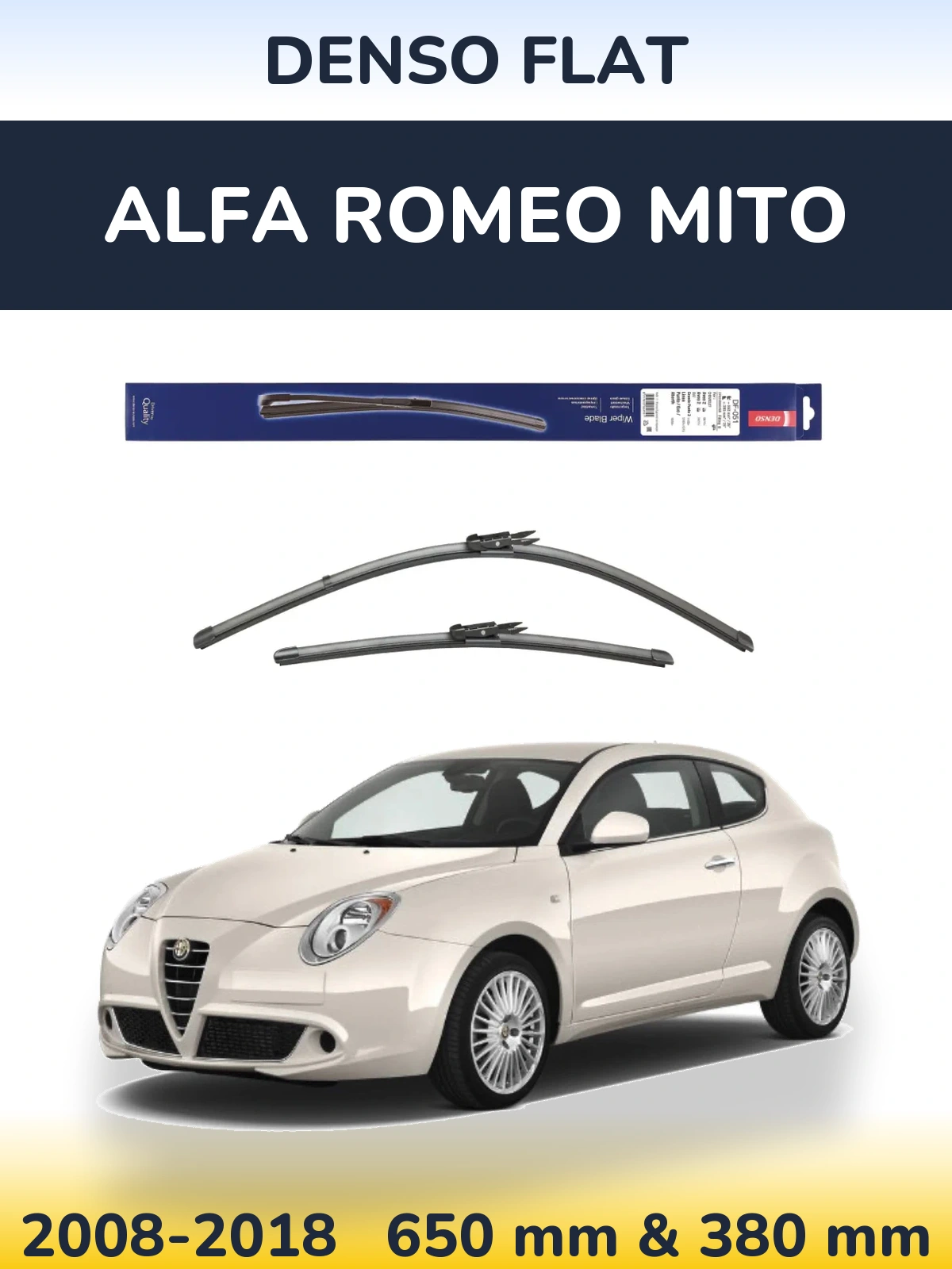 Комплект передних дворников Denso Flat 650 & 380 мм для Alfa Romeo MiTo 2008-2018