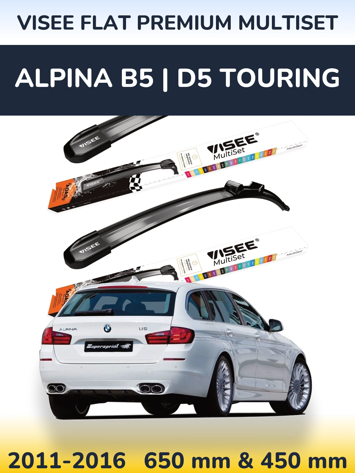 Комплект передних дворников VISEE FLAT PREMIUM MultiSet 650 & 450 мм для Alpina B5 | D5 Touring 2011-2016