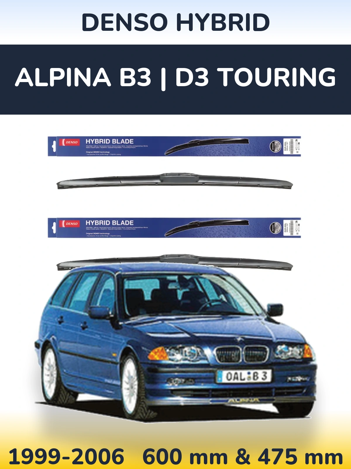 Комплект передних дворников Denso Hybrid 600 & 475 мм для Alpina B3 | D3 Touring 1999-2006