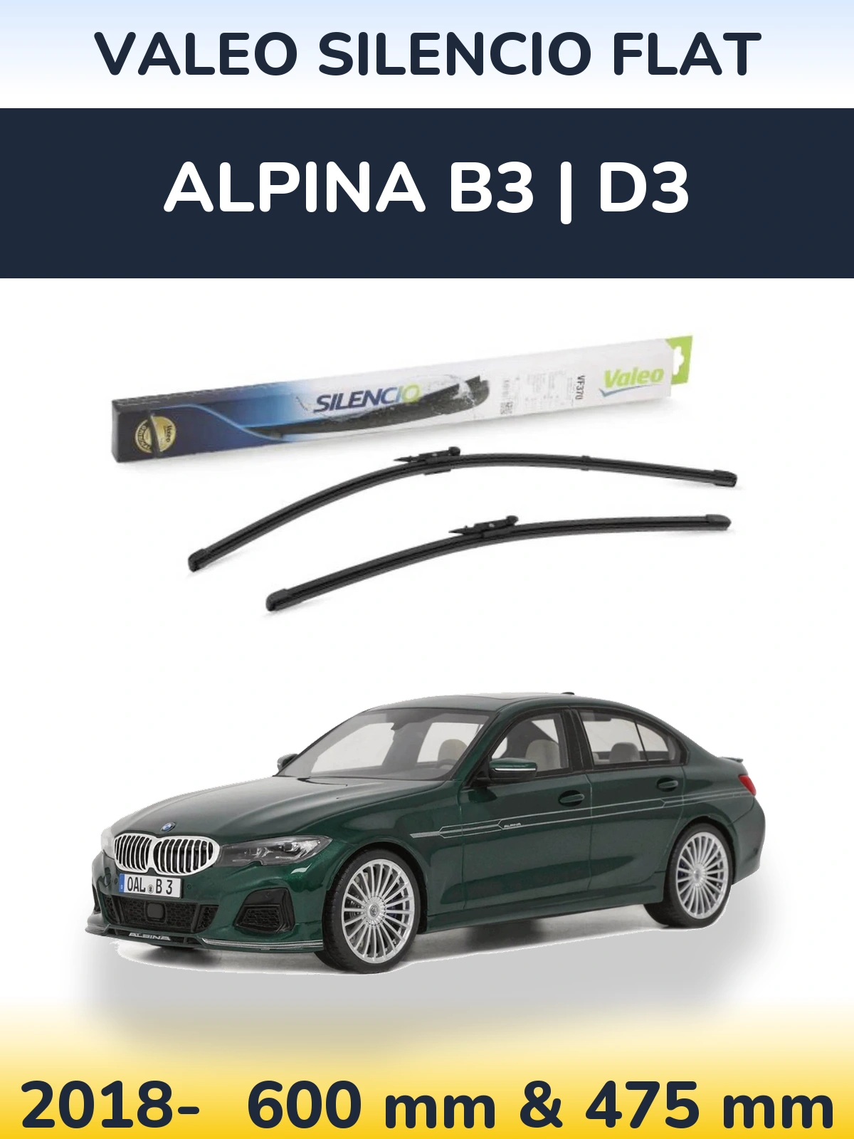 Комплект передних дворников Valeo Silencio Flat 600 & 475 мм для Alpina B3 | D3 2018-2026