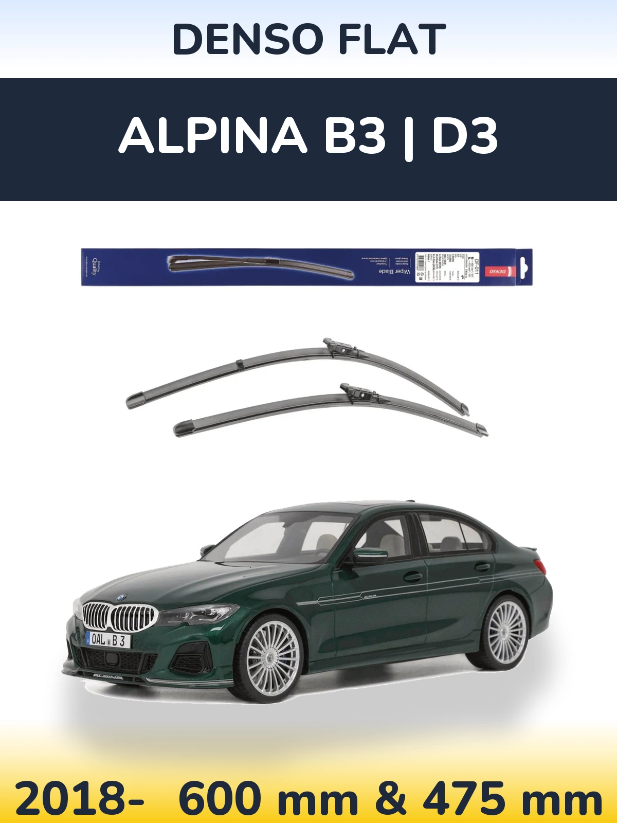 Front wiper blade set Denso Flat 600 & 475 mm for Alpina B3 | D3 2018-2026