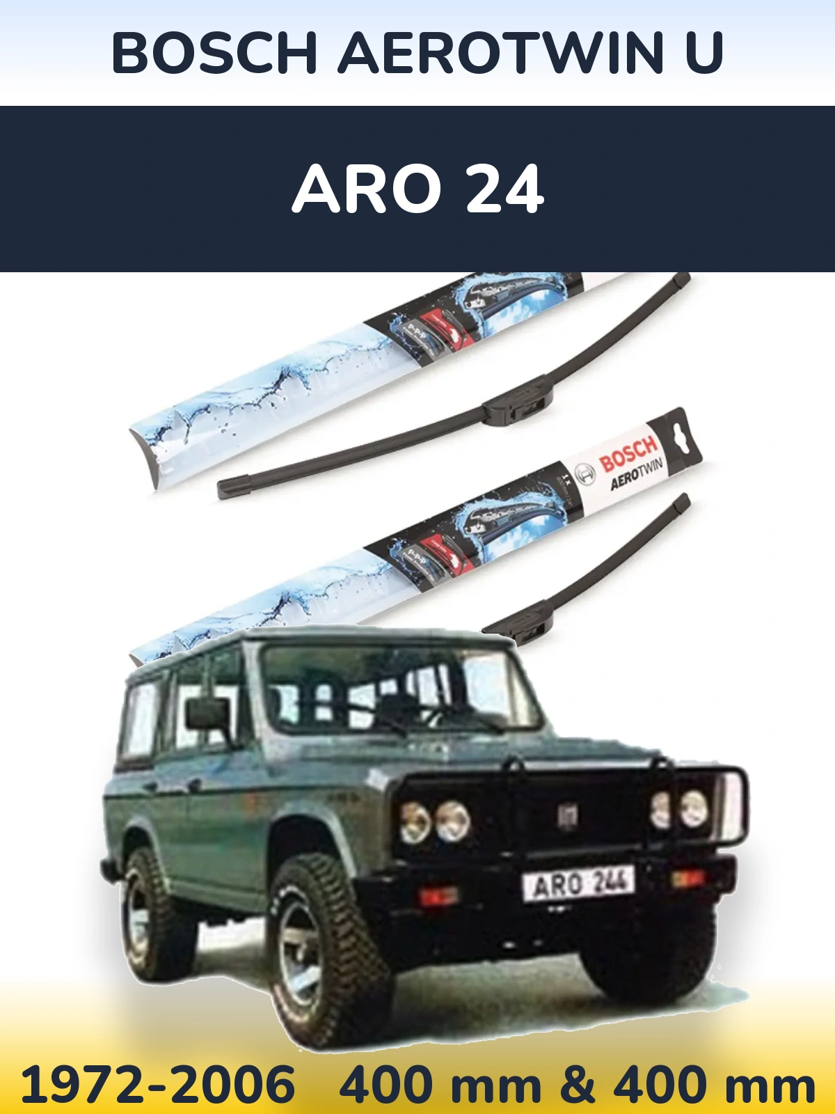 Комплект передних дворников BOSCH AeroTwin U 400 & 400 мм для ARO 24 1972-2006