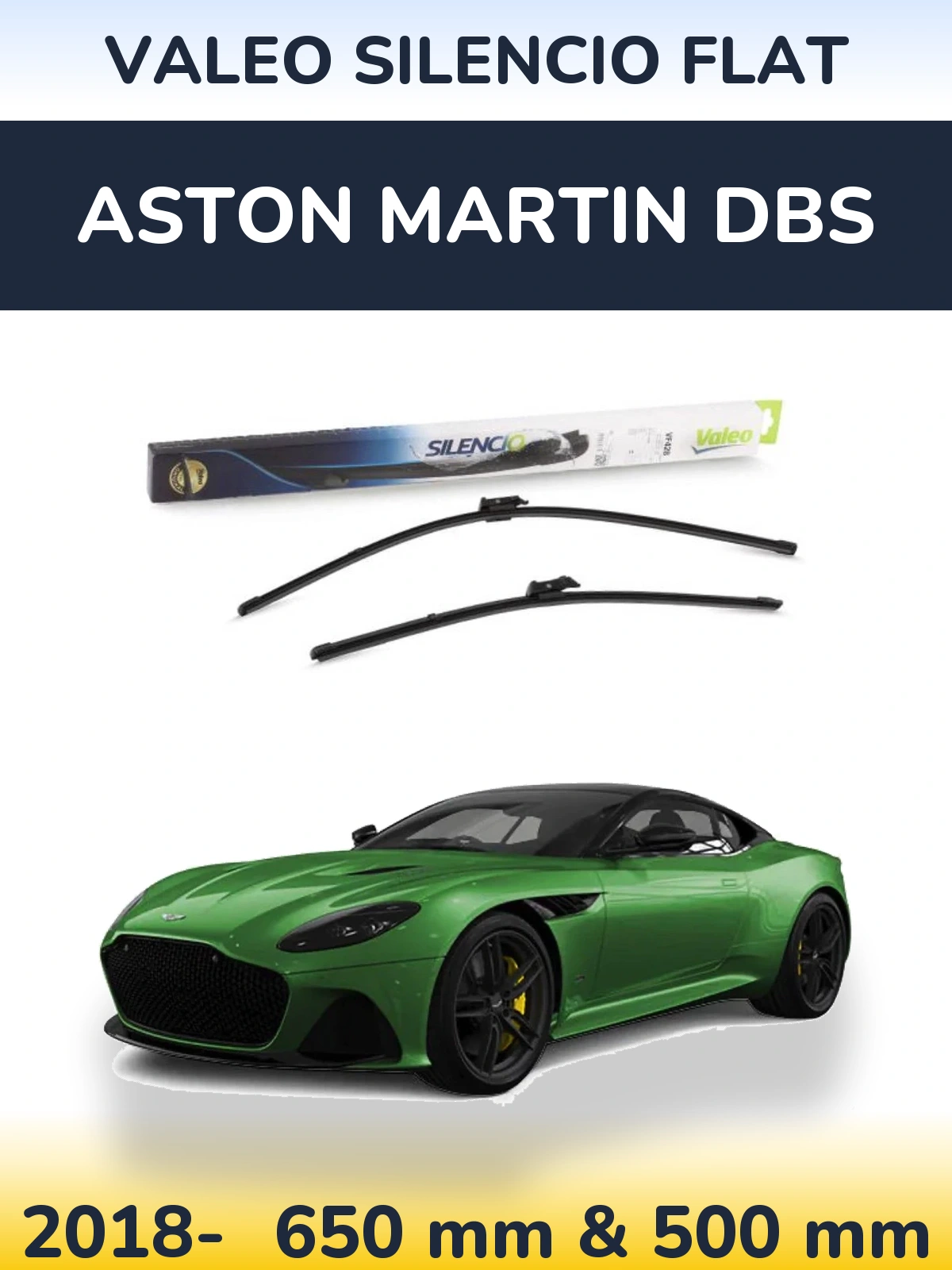 Комплект передних дворников Valeo Silencio Flat 650 & 500 мм для Aston Martin DBS 2018-2026