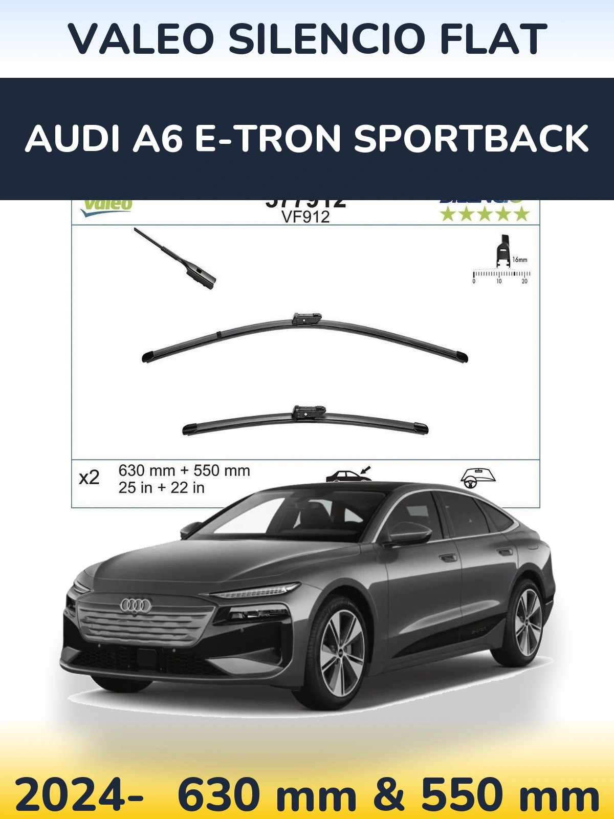 Комплект передних дворников Valeo Silencio Flat 630 & 550 мм для Audi A6 e-tron Sportback 2024-2026