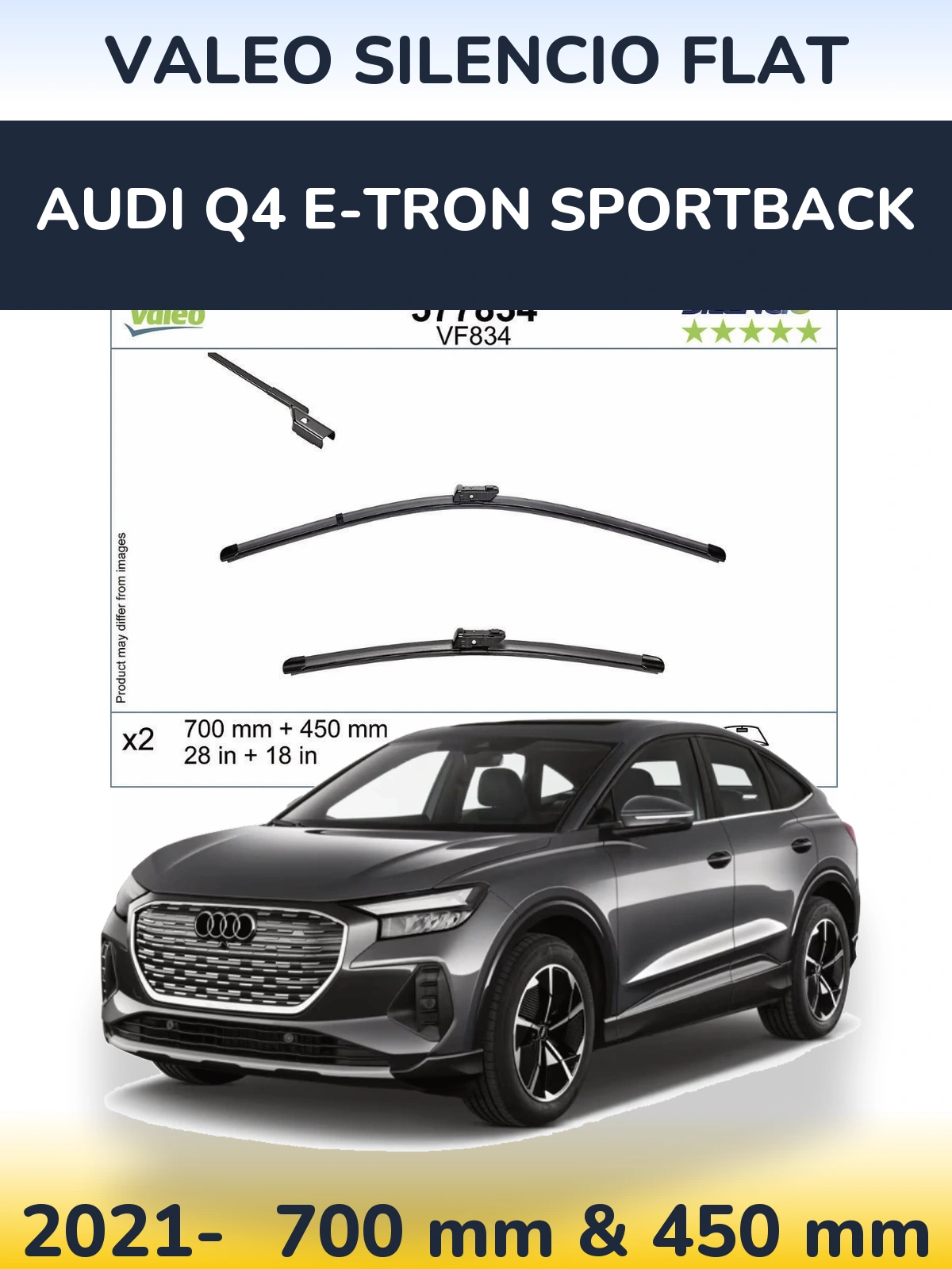 Комплект передних дворников Valeo Silencio Flat 700 & 450 мм для Audi Q4 e-tron Sportback 2021-2026