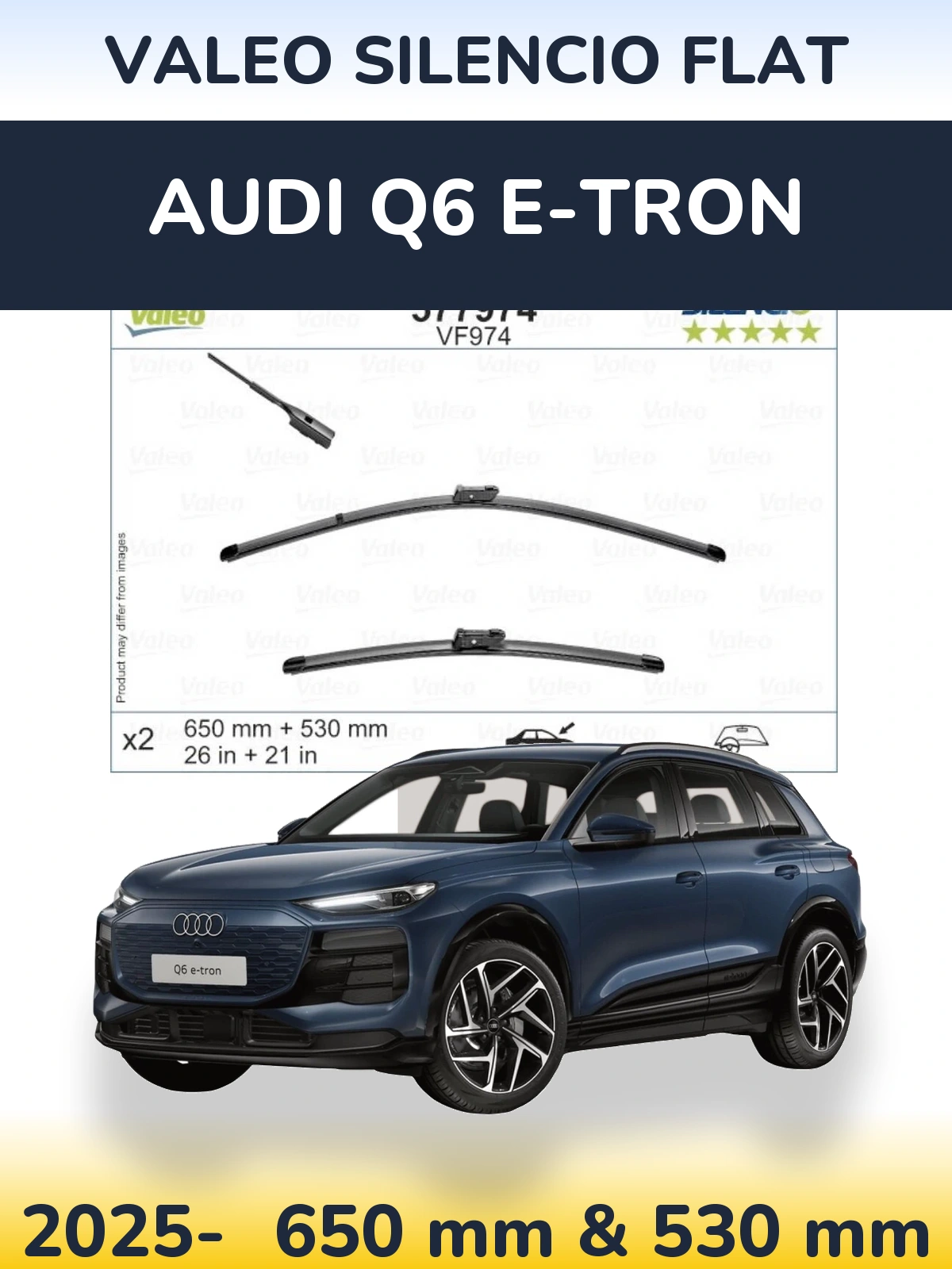 Front wiper blade set Valeo Silencio Flat 650 & 530 mm for Audi Q6 e-tron 2025-2026