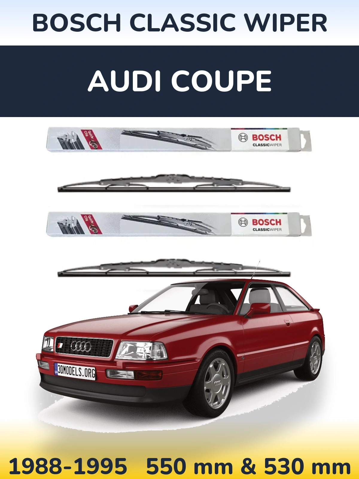 Комплект передних дворников BOSCH Classic Wiper 550 & 530 мм для Audi Coupe 1988-1995