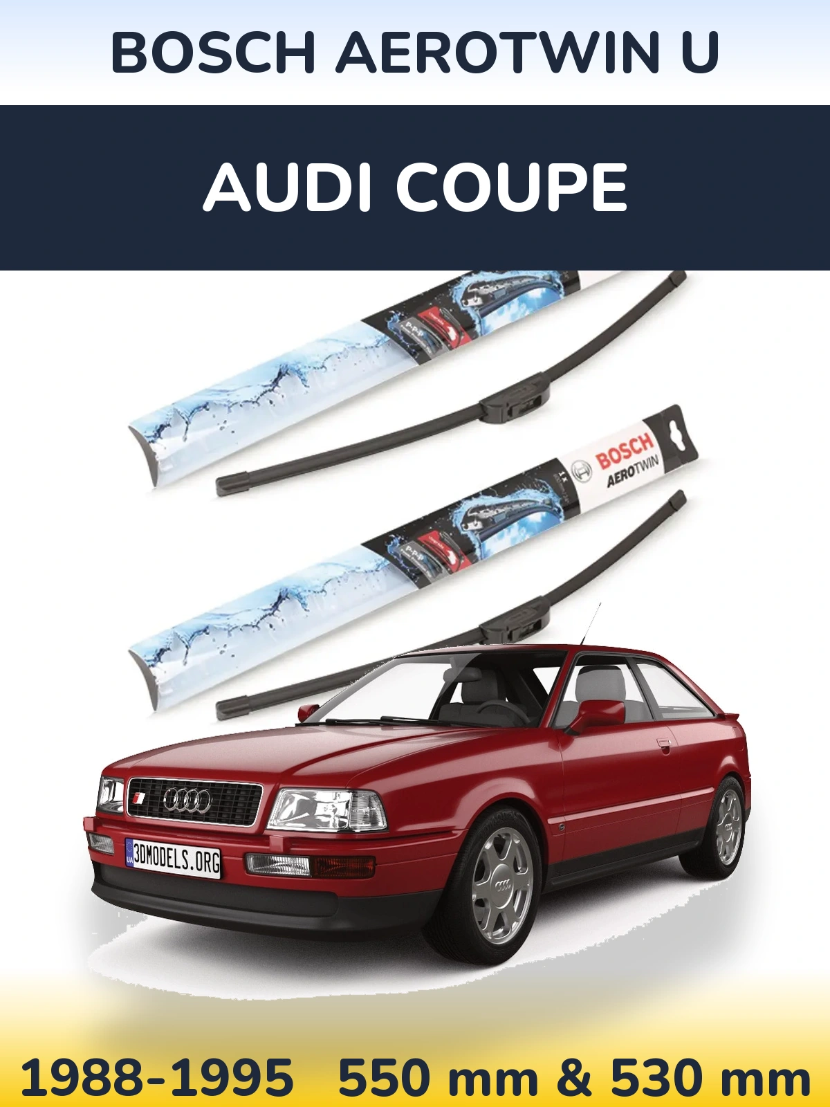 Комплект передних дворников BOSCH AeroTwin U 550 & 530 мм для Audi Coupe 1988-1995