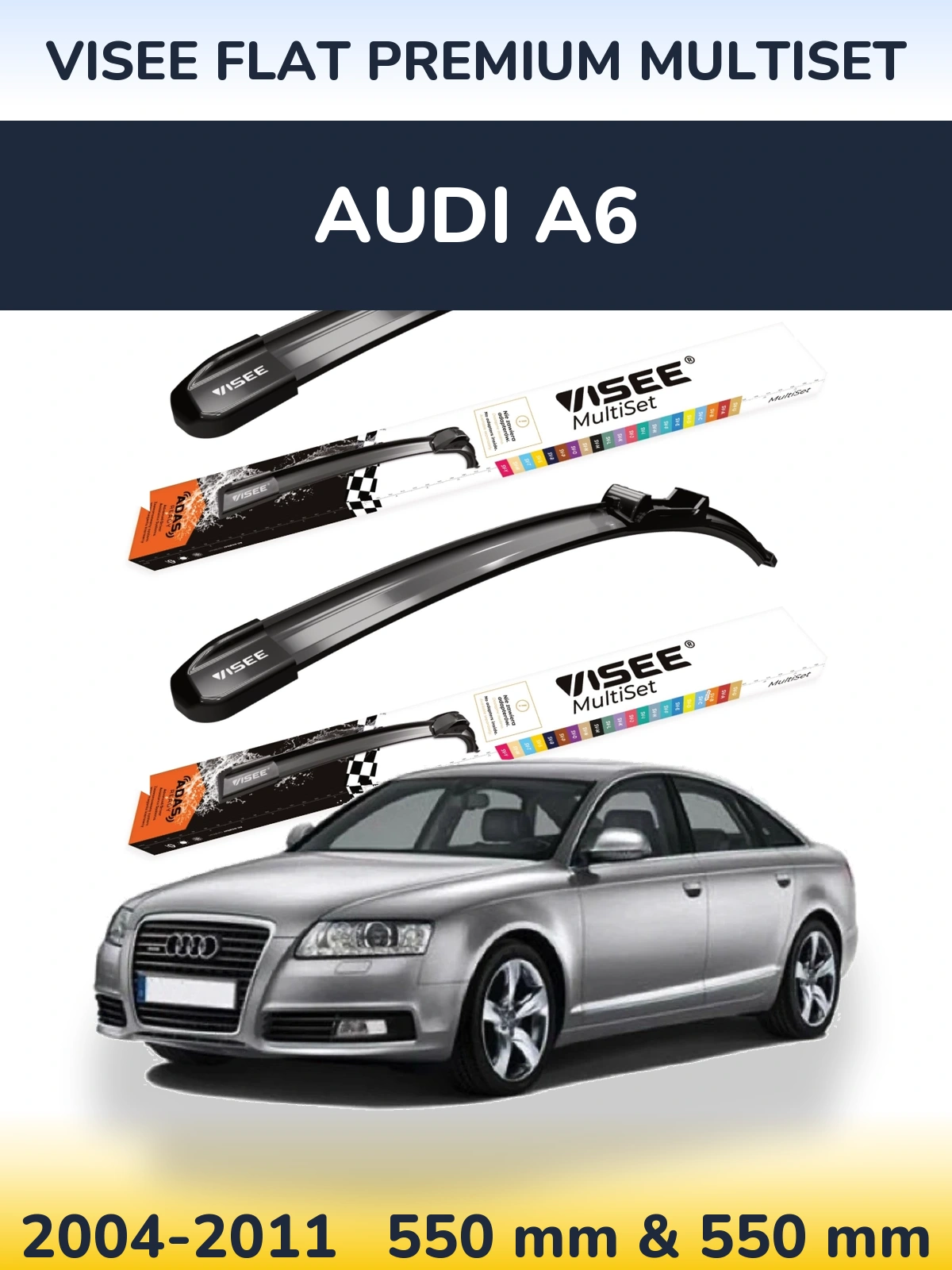 Комплект передніх щіток VISEE FLAT PREMIUM MultiSet 550 & 550 мм для Audi A6 2004-2011