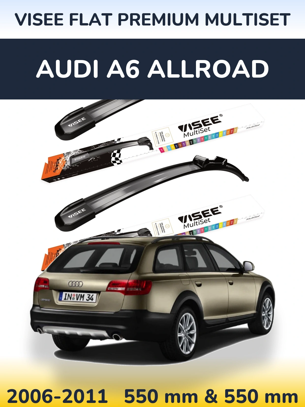 Front wiper blade set VISEE FLAT PREMIUM MultiSet 550 & 550 mm for Audi A6 Allroad 2006-2011