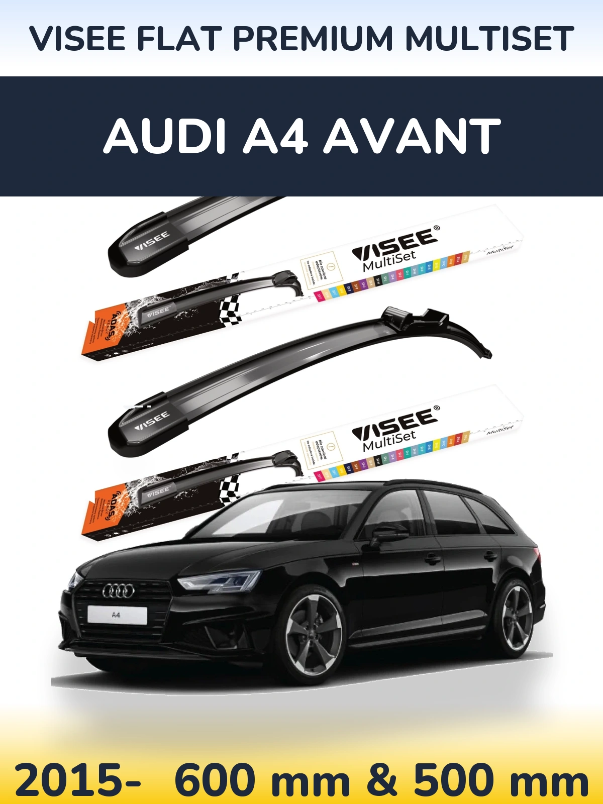 Комплект передних дворников VISEE FLAT PREMIUM MultiSet 600 & 500 мм для Audi A4 Avant 2015-2026