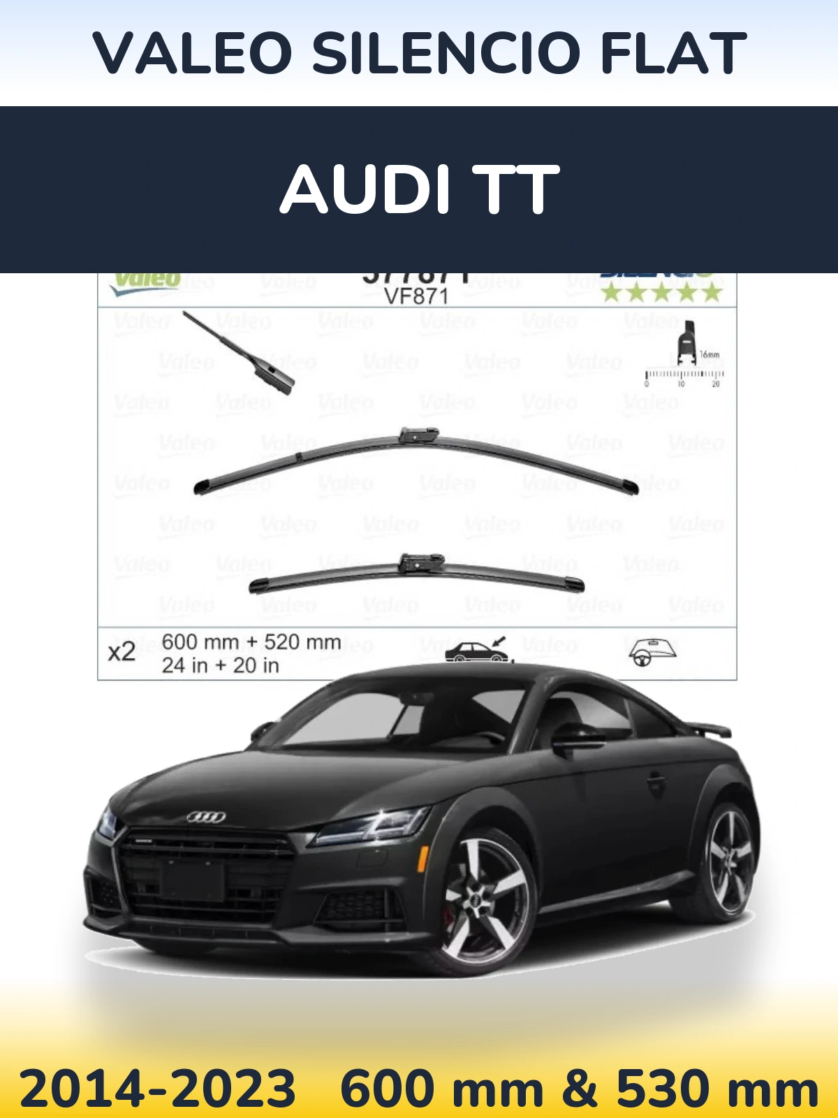 Комплект передних дворников Valeo Silencio Flat 600 & 520 мм для Audi TT 2014-2023