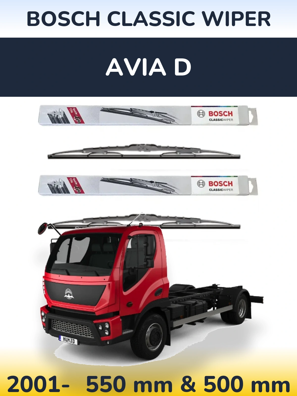 Front wiper blade set BOSCH Classic Wiper 550 & 500 mm for Avia D 2001-2026