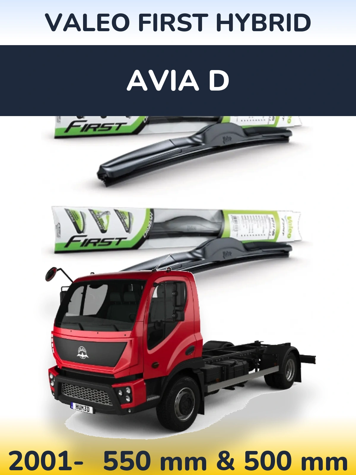 Front wiper blade set Valeo First Hybrid 550 & 500 mm for Avia D 2001-2026