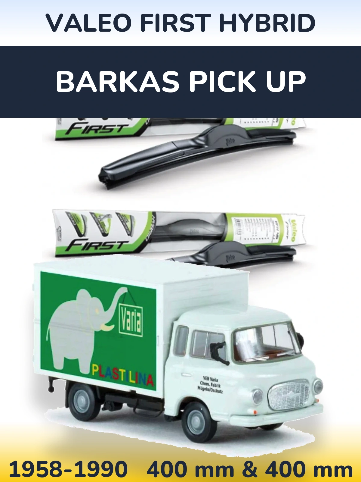 Комплект передних дворников Valeo First Hybrid 400 & 400 мм для Barkas Pick Up 1958-1990