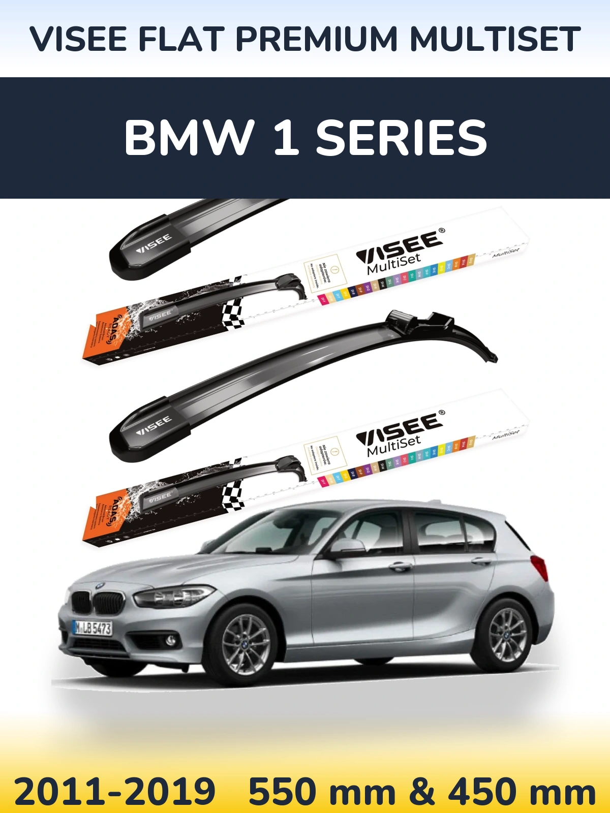 Комплект передних дворников VISEE FLAT PREMIUM MultiSet 550 & 450 мм для BMW 1 Series 2011-2019