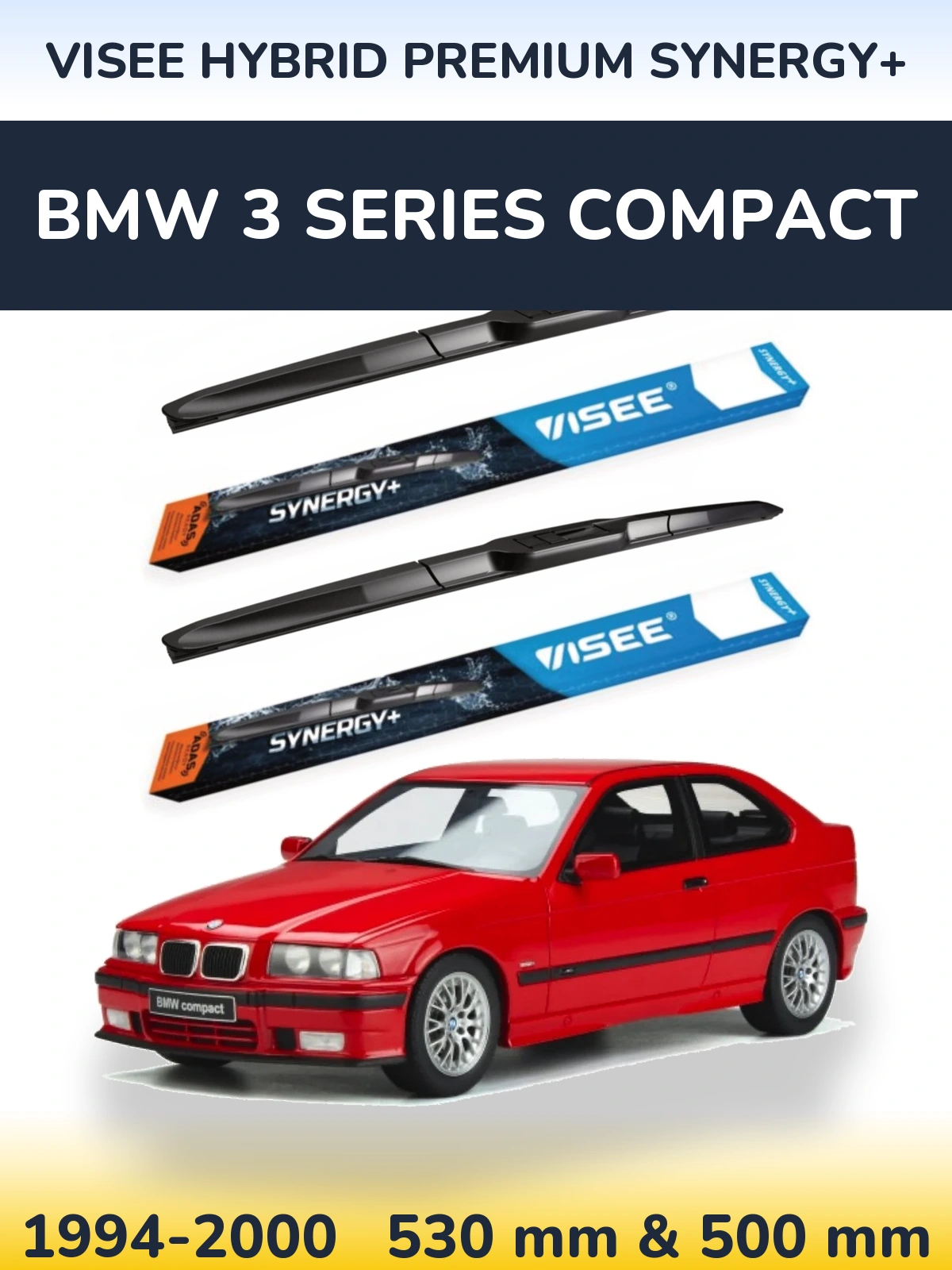 Комплект передних дворников VISEE HYBRID PREMIUM SYNERGY+ 530 & 500 мм для BMW 3 Series Compact 1994-2000