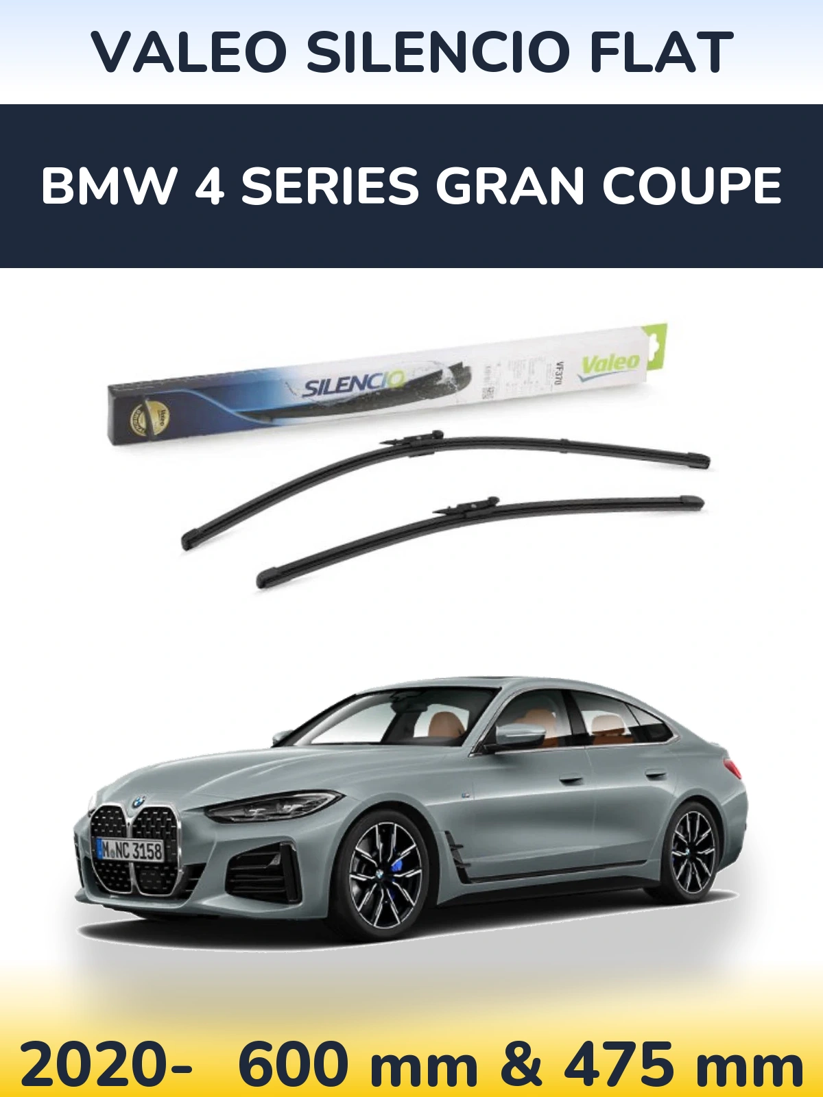 Комплект передних дворников Valeo Silencio Flat 600 & 475 мм для BMW 4 Series Gran Coupe 2020-2026