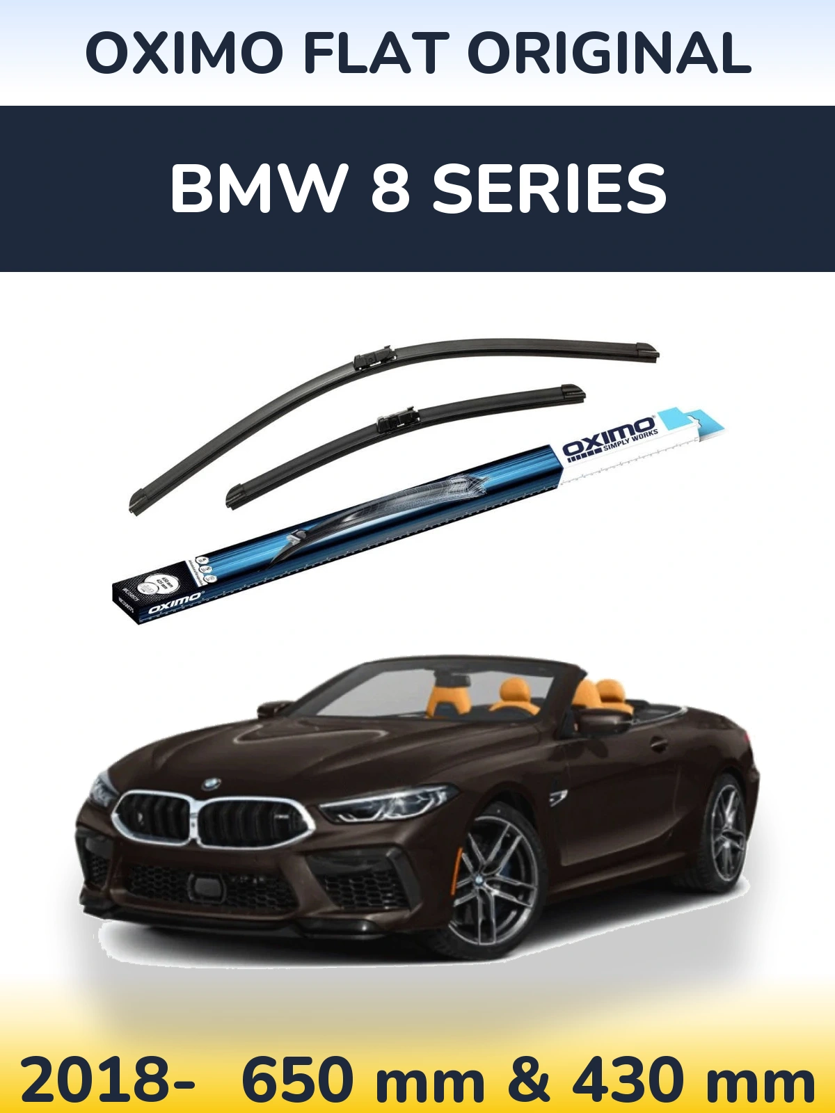 Комплект передних дворников Oximo Flat Original 650 & 430 мм для BMW 8 Series 2018-2026