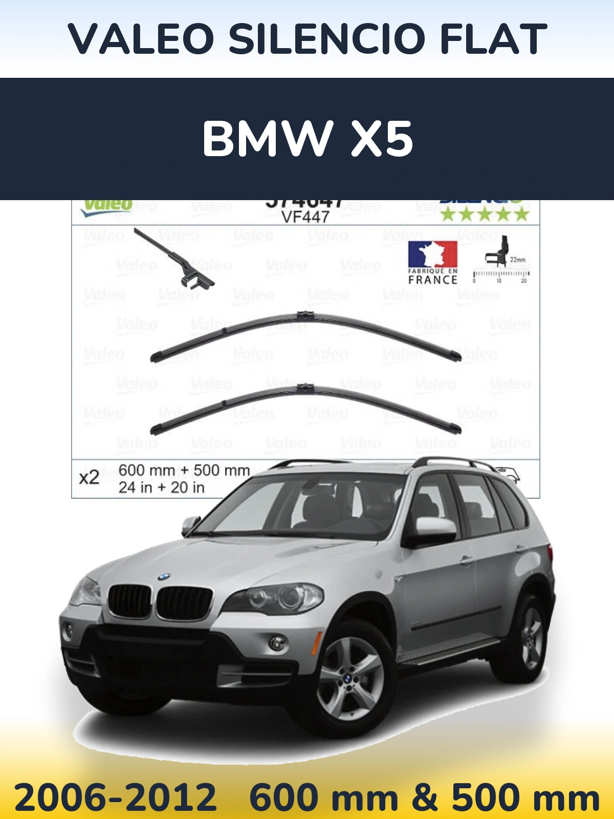 Комплект передних дворников Valeo Silencio Flat 600 & 500 мм для BMW X5 2006-2012