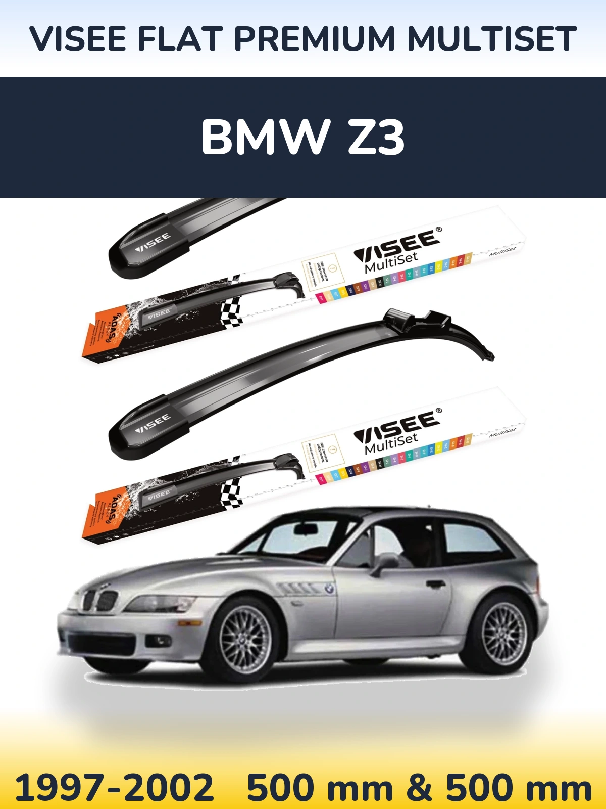 Front wiper blade set VISEE FLAT PREMIUM MultiSet 500 & 500 mm for BMW Z3 1997-2002