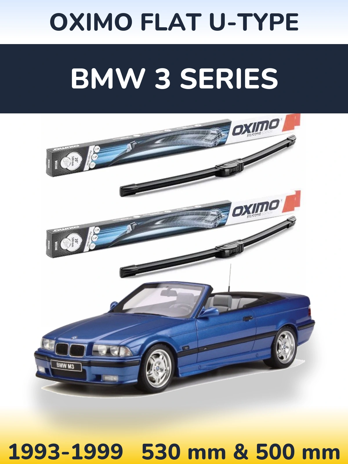 Front wiper blade set Oximo Flat U-type 530 & 500 mm for BMW 3 Series 1993-1999