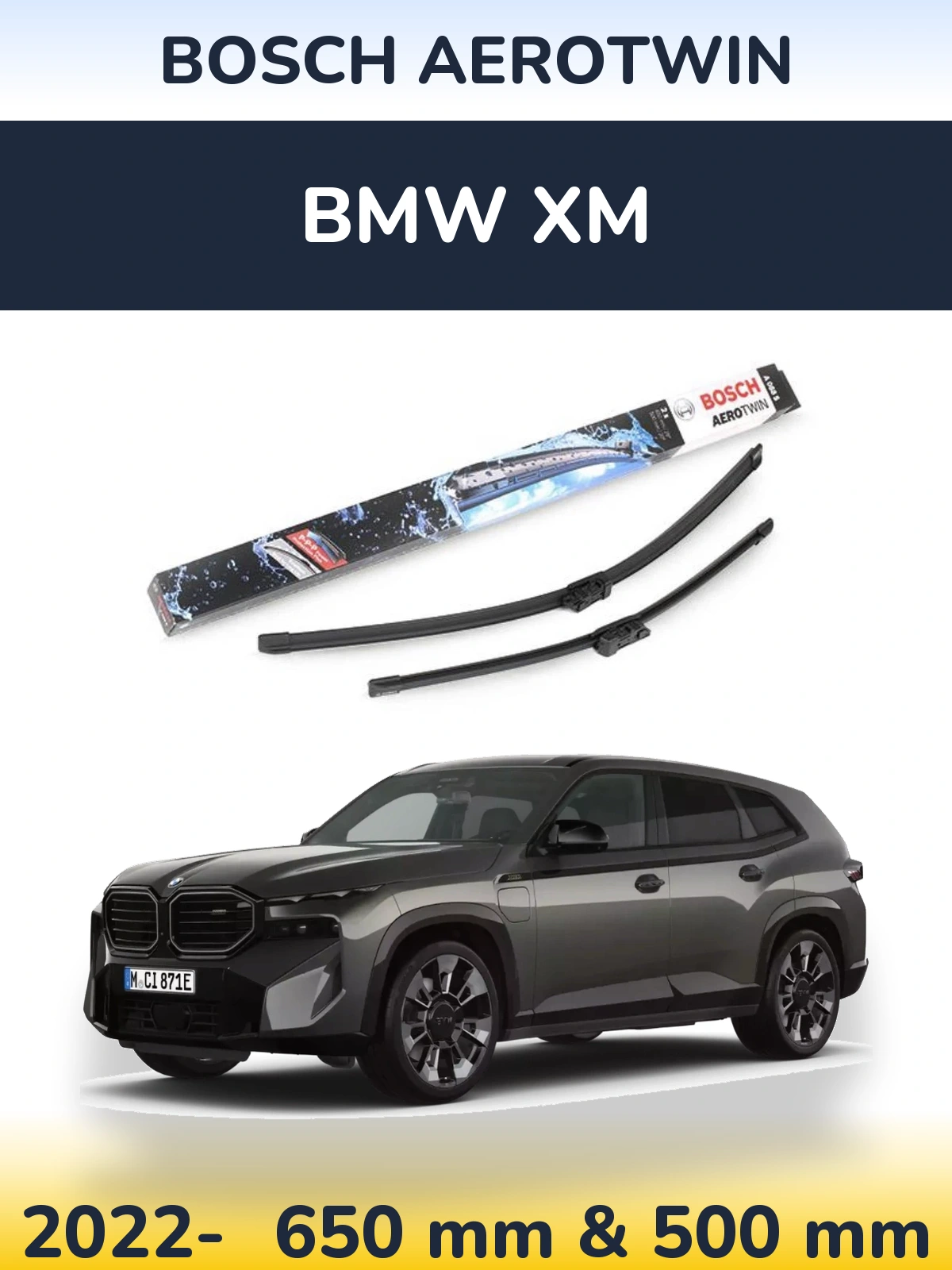 Комплект передних дворников BOSCH AeroTwin 650 & 500 мм для BMW XM 2022-2026