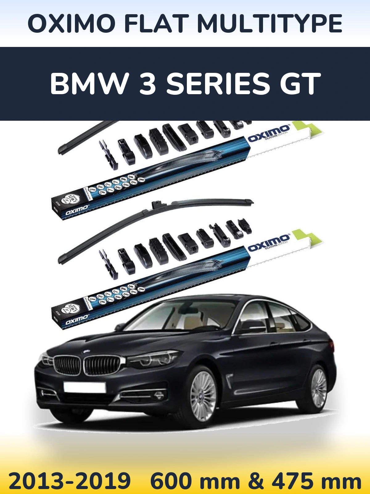 Front wiper blade set Oximo Flat MultiTypee 600 & 475 mm for BMW 3 Series GT 2013-2019