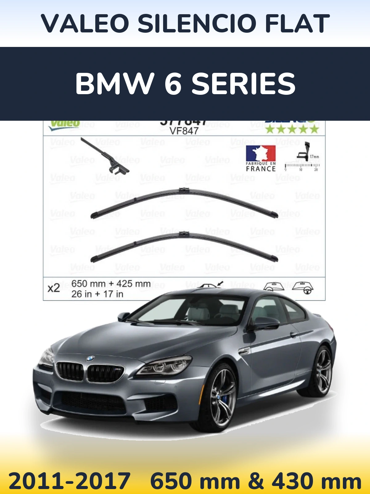 Комплект передніх щіток Valeo Silencio Flat 650 & 430 мм для BMW 6 Series 2011-2017