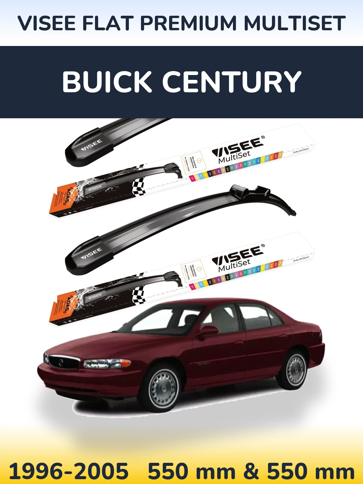 Front wiper blade set VISEE FLAT PREMIUM MultiSet 550 & 550 mm for Buick Century 1996-2005