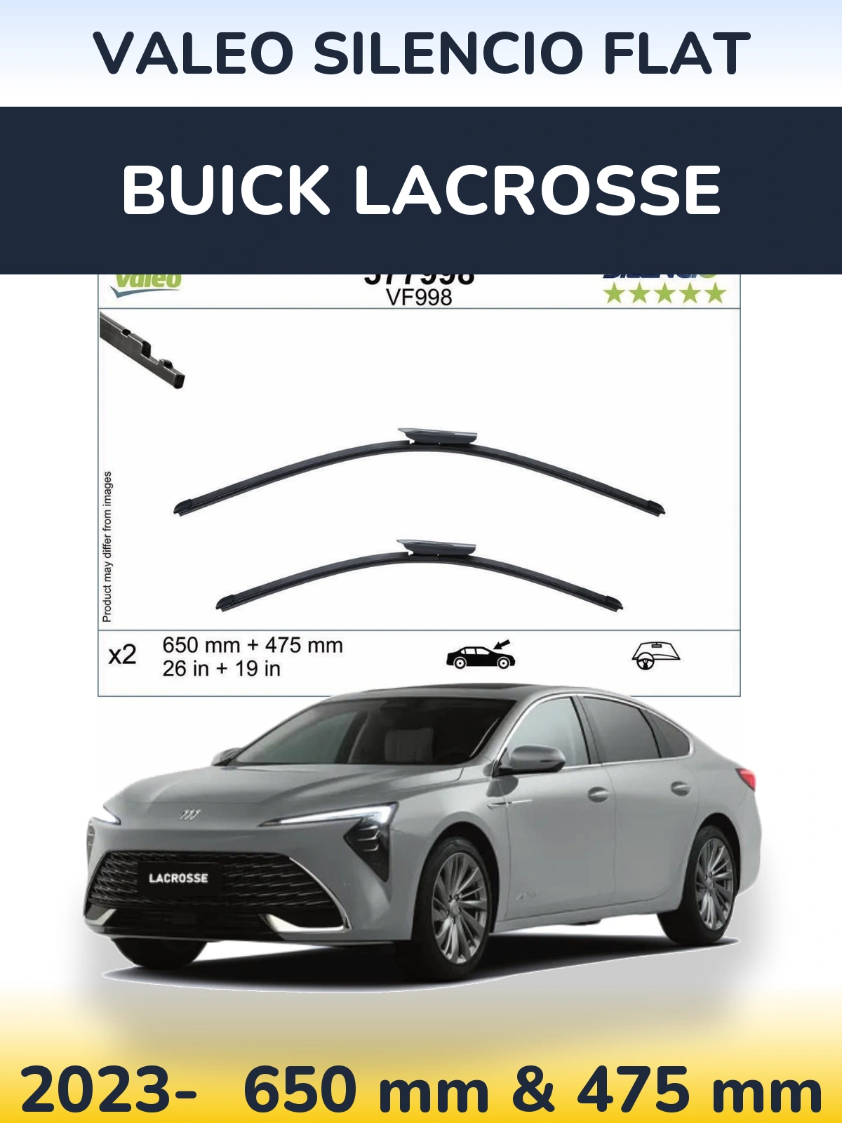 Комплект передних дворников Valeo Silencio Flat 650 & 475 мм для Buick LaCrosse 2023-2026