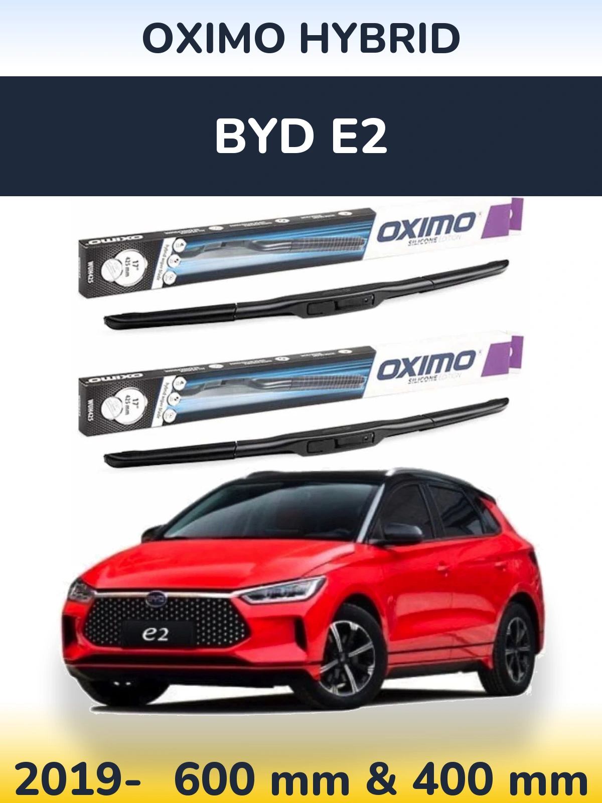 Комплект передних дворников Oximo Hybrid 600 & 400 мм для BYD E2 2019-2026