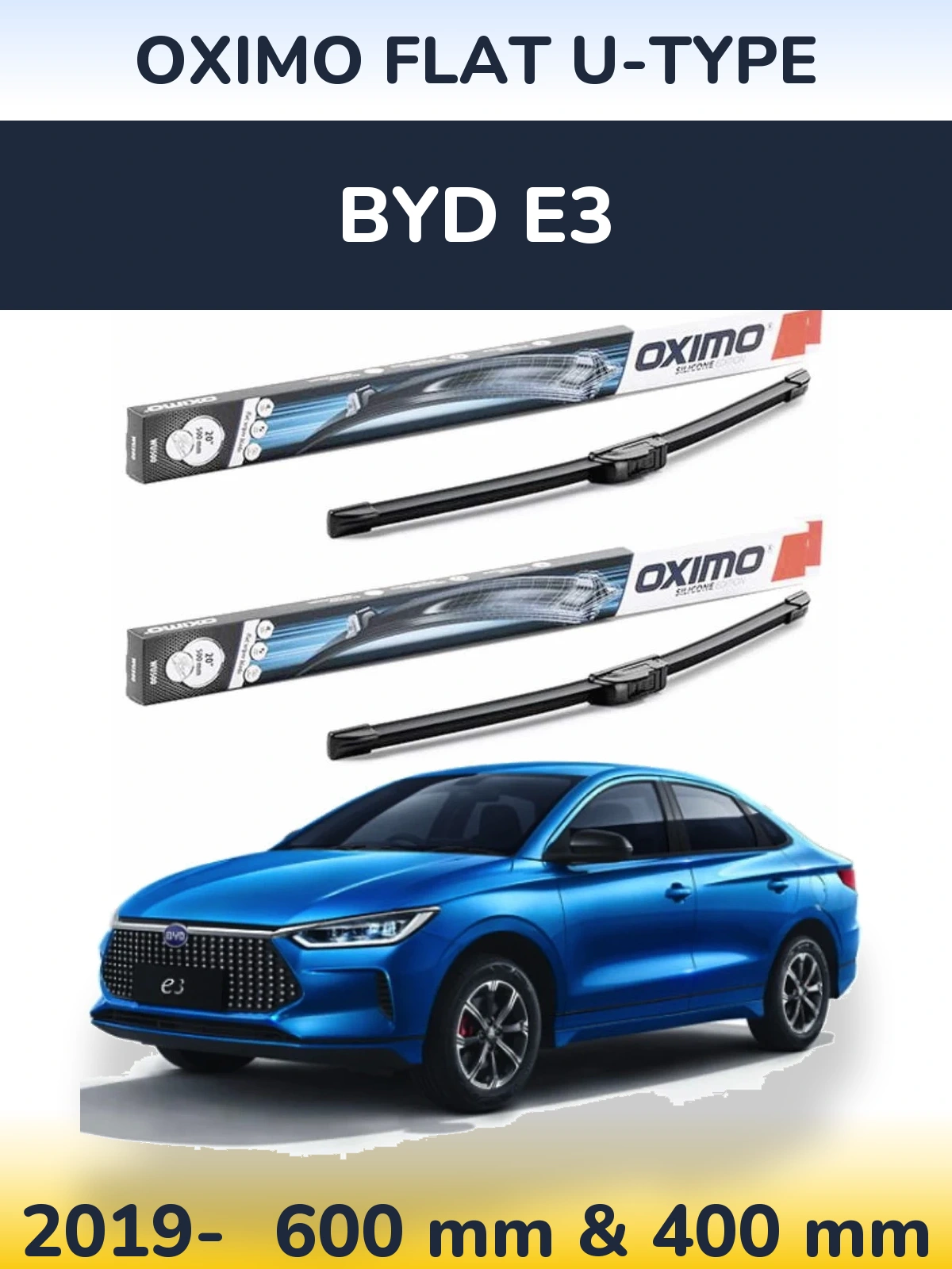 Комплект передних дворников Oximo Flat U-type 600 & 400 мм для BYD E3 2019-2026