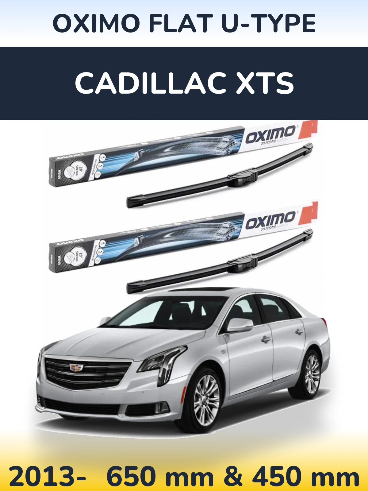 Комплект передних дворников Oximo Flat U-type 650 & 450 мм для Cadillac XTS 2013-2026