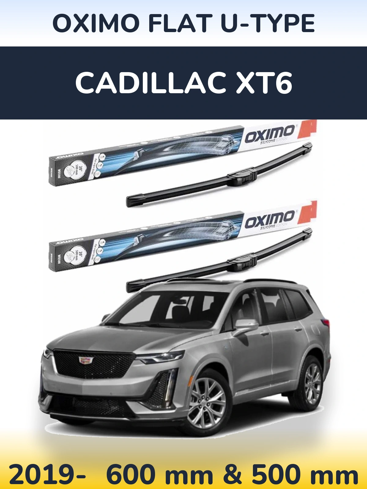 Комплект передних дворников Oximo Flat U-type 600 & 500 мм для Cadillac XT6 2019-2026