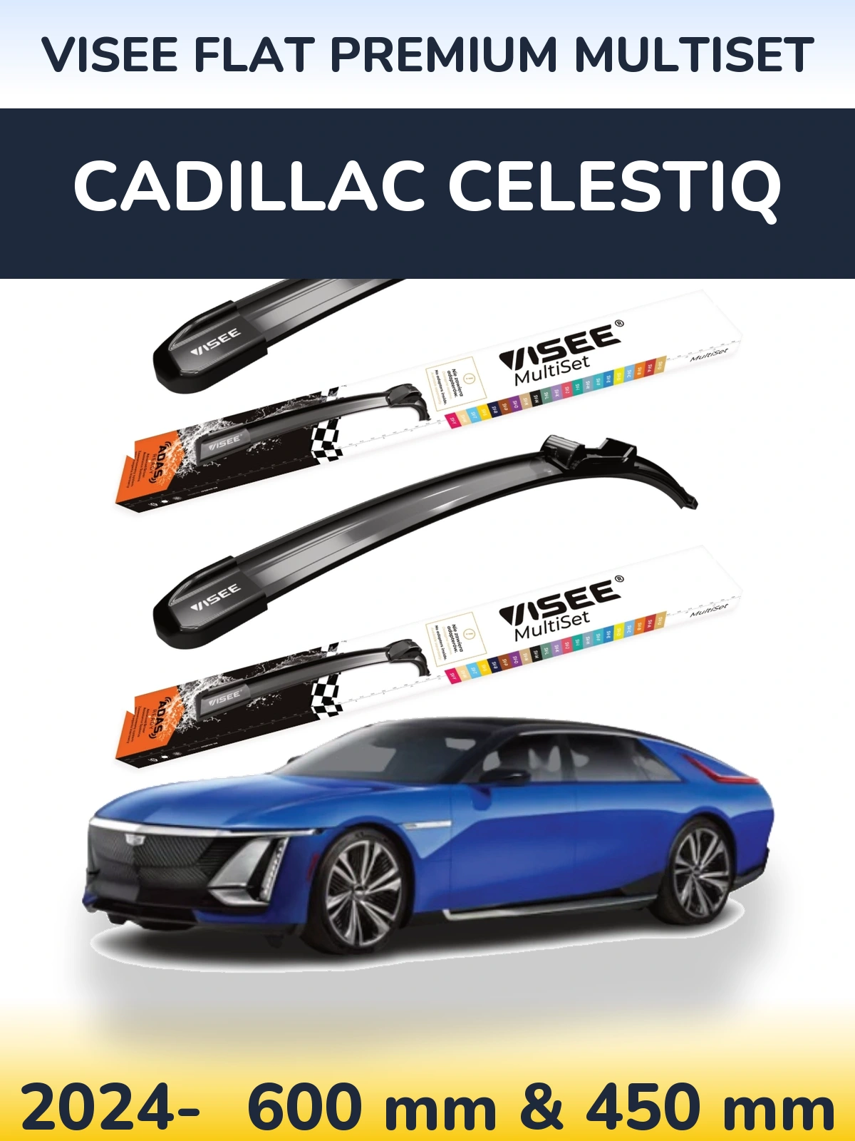 Комплект передних дворников VISEE FLAT PREMIUM MultiSet 600 & 450 мм для Cadillac Celestiq 2024-2026