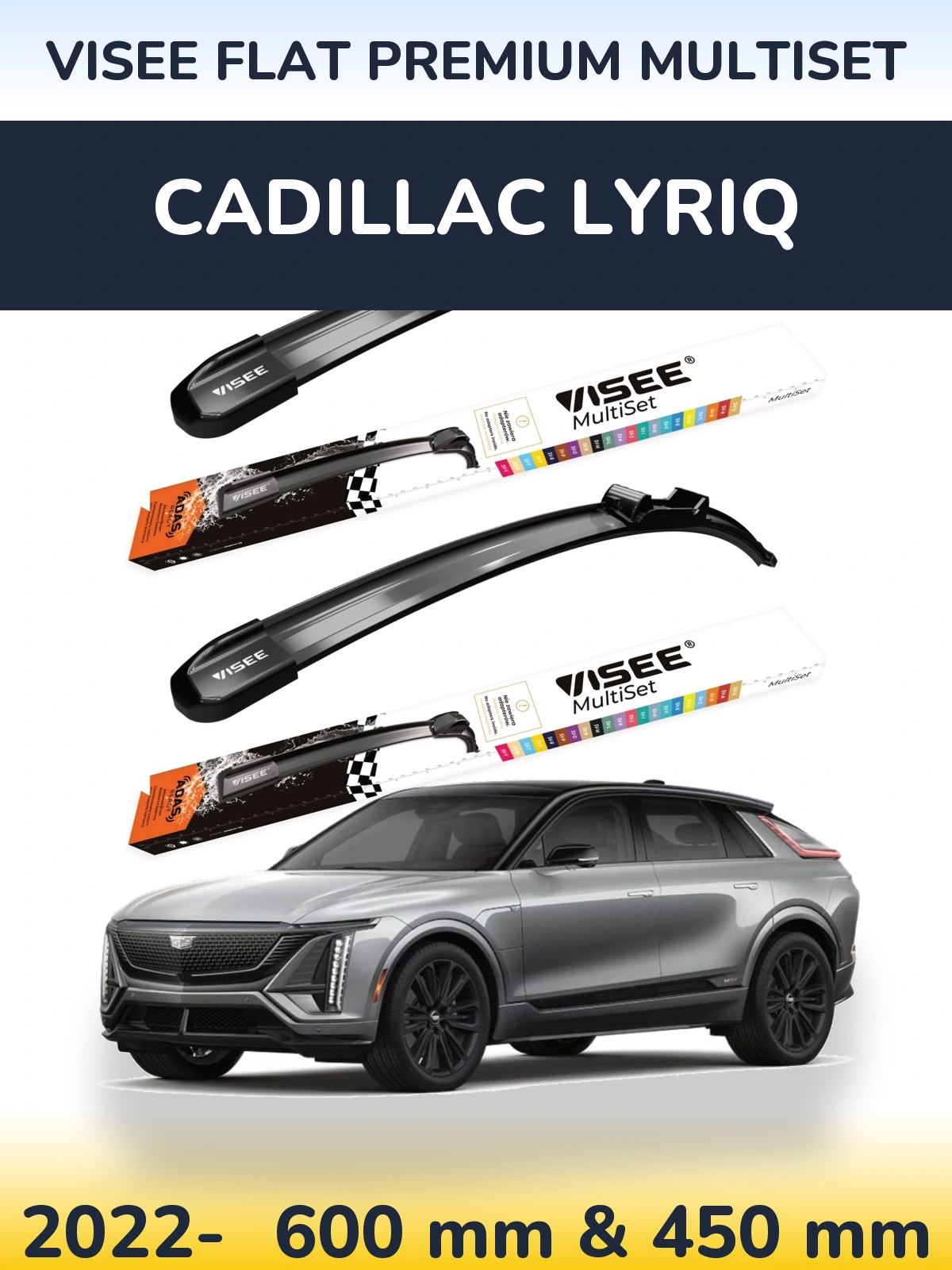 Комплект передних дворников VISEE FLAT PREMIUM MultiSet 600 & 450 мм для Cadillac Lyriq 2022-2026
